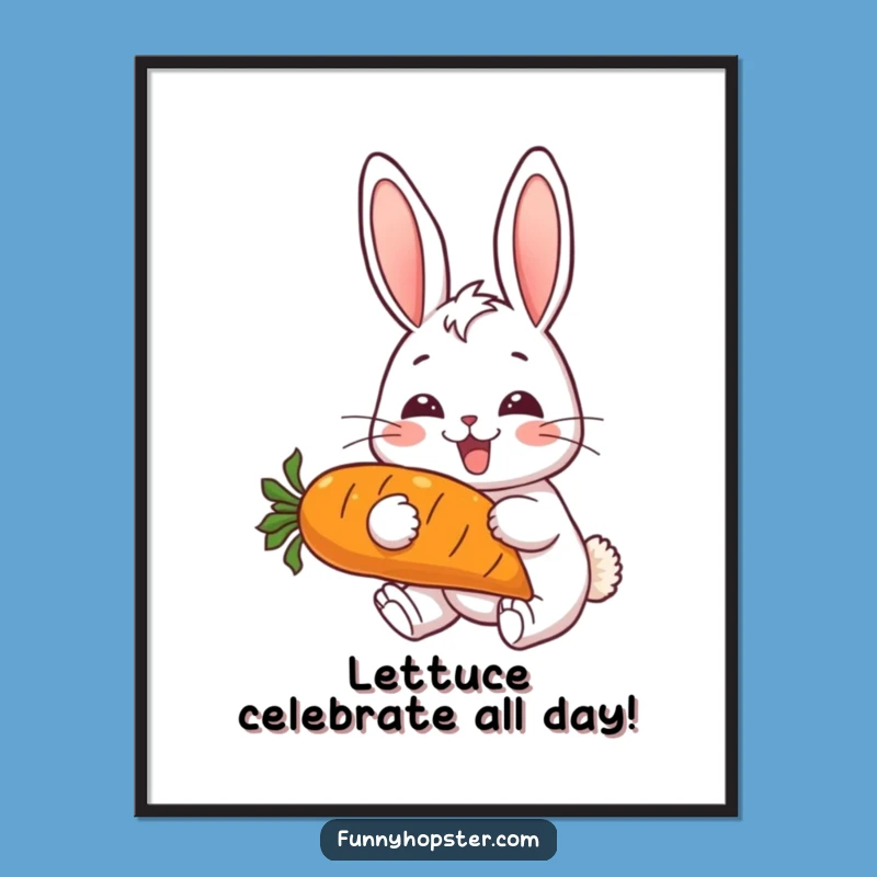 Free Printable Wall Art: Cheerful Rabbit Nibbling Carrot Funny Downloadable Art for Home