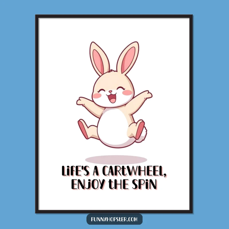 Free Printable Wall Art: Joyful Cartwheeling Rabbit - Funny Downloadable Decor Gift