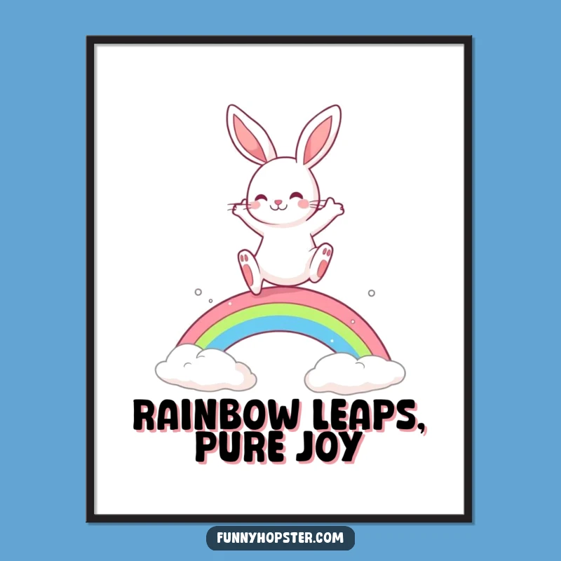 Free Printable Rabbit Wall Art: Playful Rainbow Leap Downloadable Decor
