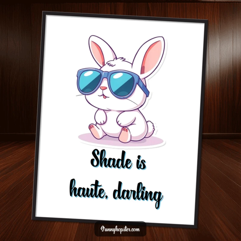 Funny Free Printable Wall Art: A kawaii rabbit wearing oversized sunglasses, enjoying a sunbath.