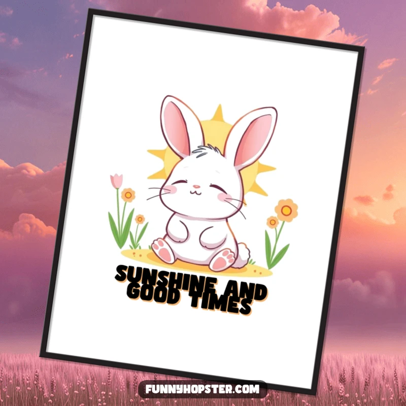 Funny Free Printable Wall Art: Peaceful rabbit basking in warm sunlight, eyes closed in utter contentment, a picture of bliss.