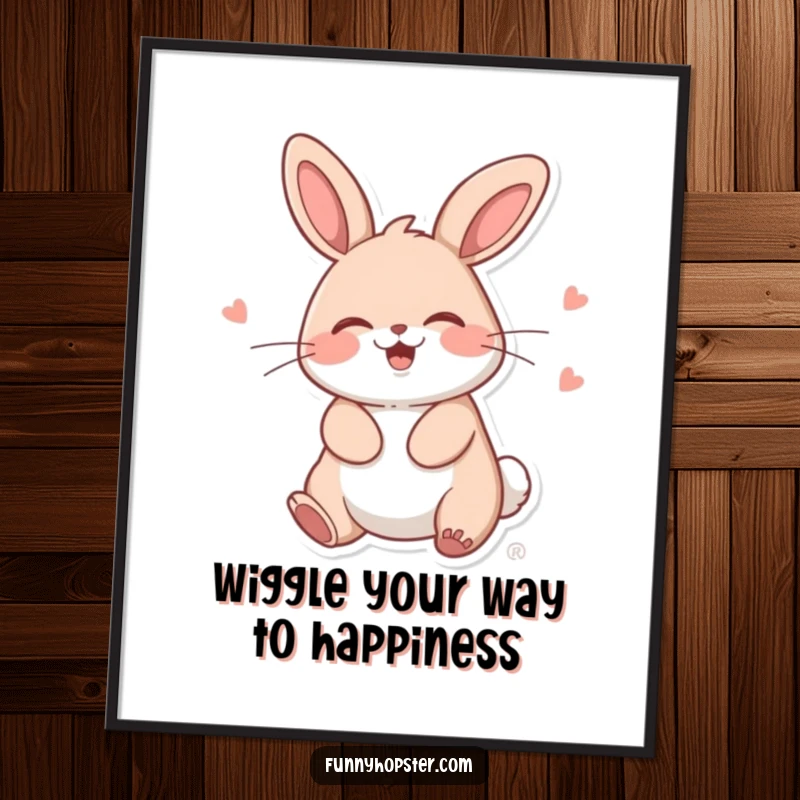 Funny Free Printable Wall Art: A kawaii rabbit giggles hysterically while performing a very silly wiggle.