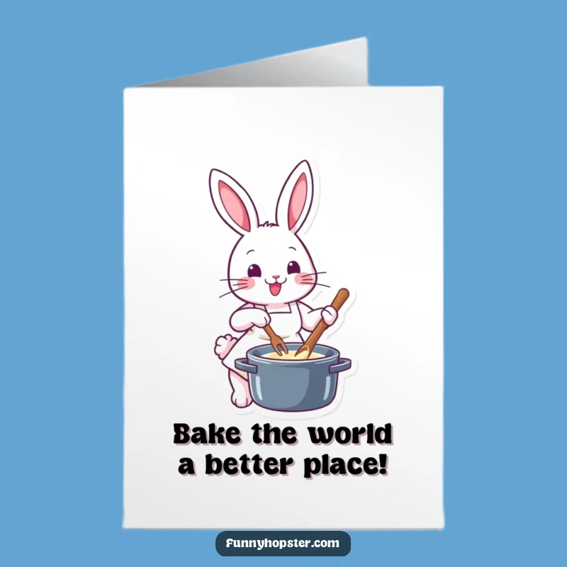 Free Printable Birthday Card: Funny Rabbit Chef Stirring Up Laughter, DIY Downloadable Gift