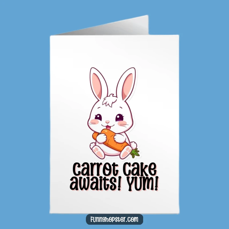 Free Printable Birthday Card: Happy Carrot Nibbling Bunny, Funny Downloadable Gift