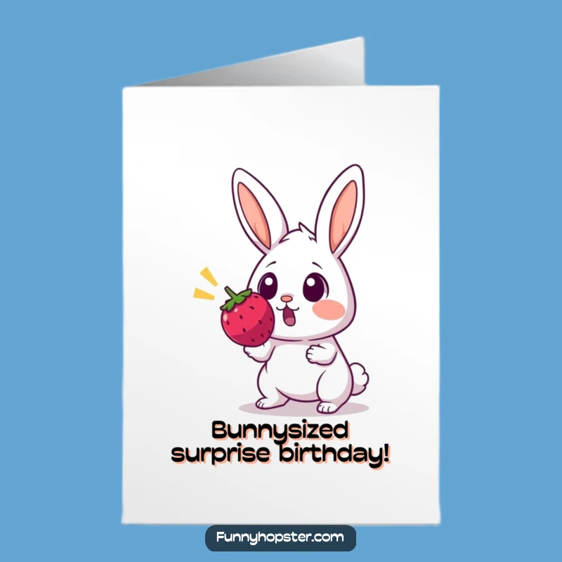 Free Printable Birthday Card: Surprised Rabbit & Berry Funny Downloadable Gift