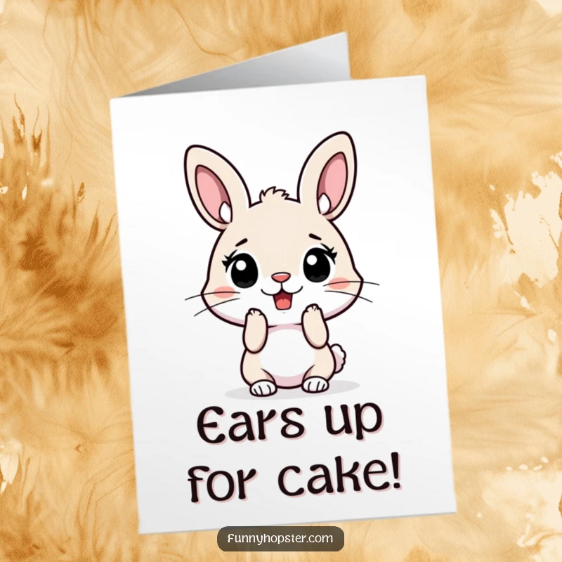 Funny Free Printable Birthday Card: A surprised rabbit with wide eyes and ears perked high, ready for a shock.