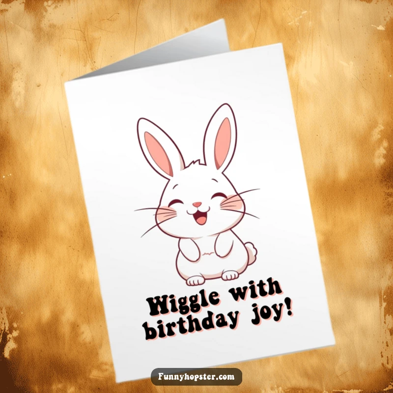 Funny Free Printable Birthday Card: Stylized rabbit with exaggerated whiskers wagging with delight, spreading birthday cheer.