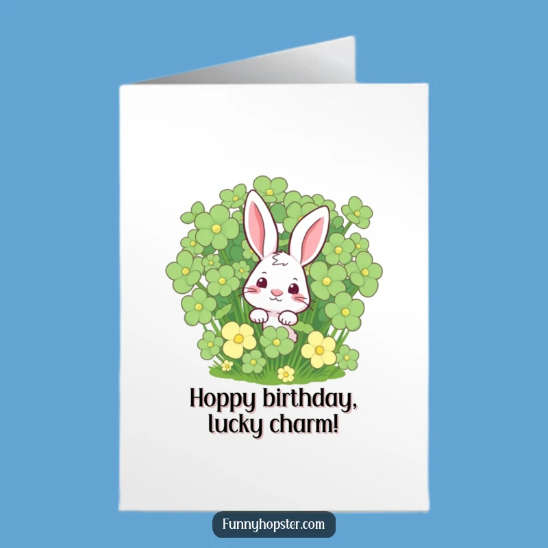 Free Printable Birthday Card: Curious Rabbit Clover Fun, Funny Downloadable Gift