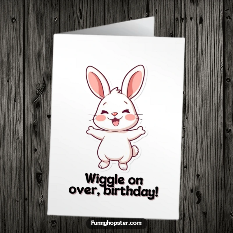 Funny Free Printable Birthday Card: Wiggling rabbit in mid-wiggle, radiating pure, unadulterated birthday happiness. A downloadable delight.