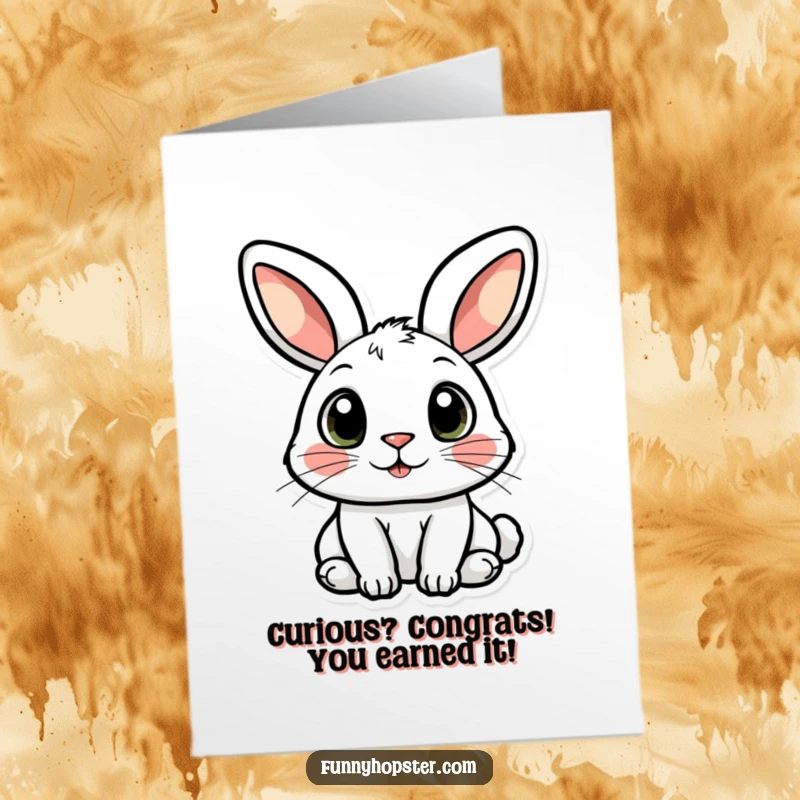 Funny Free Printable Congratulations Card: A rabbit with wide, inquisitive eyes, perhaps pondering their success. Downloadable delight.