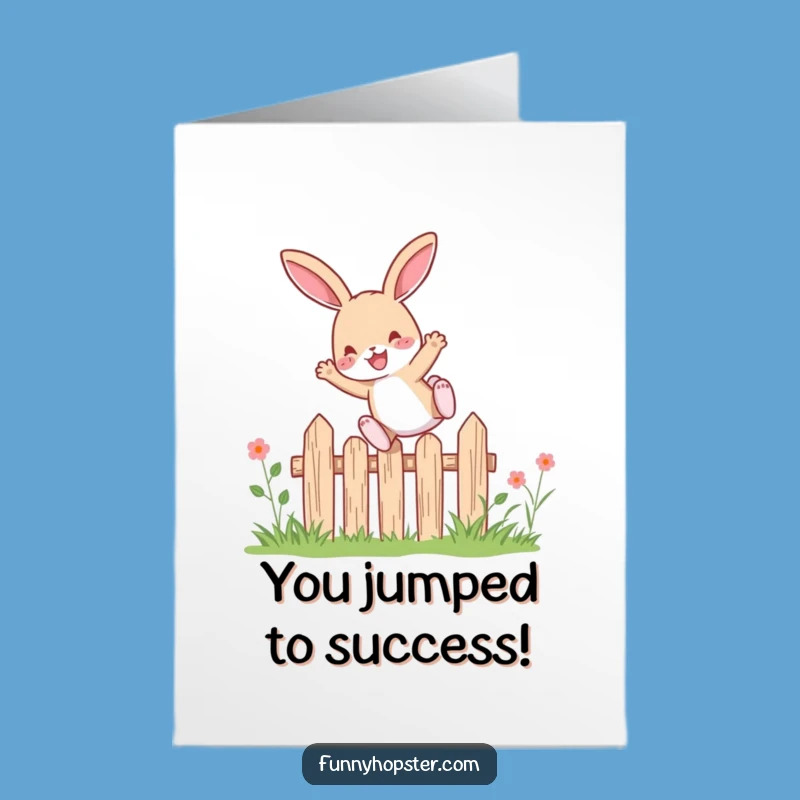 Free Printable Congrats Card: Rabbit Leaps Over Hurdles to Success, Downloadable