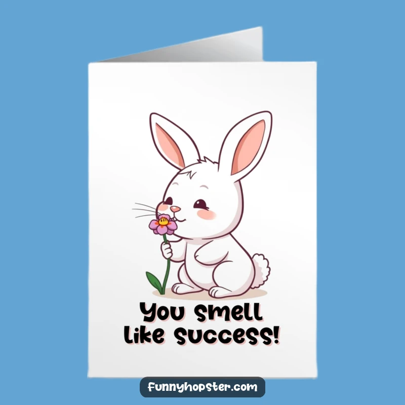 Free Printable Congrats Card: Sniffing Rabbit & Flower Funny Downloadable Gift