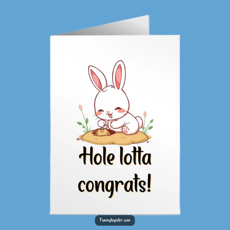 Free Printable Congrats Card: Kawaii Rabbit Digging, Hilarious Downloadable Gift!