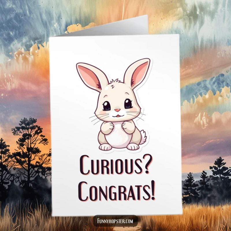 Funny Free Printable Congratulations Card: A curious rabbit with twitching ears, pondering their amazing success.
