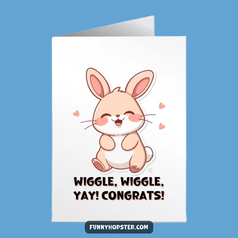 Free Printable Congrats Card: Silly Wiggling Kawaii Rabbit for Your Win!