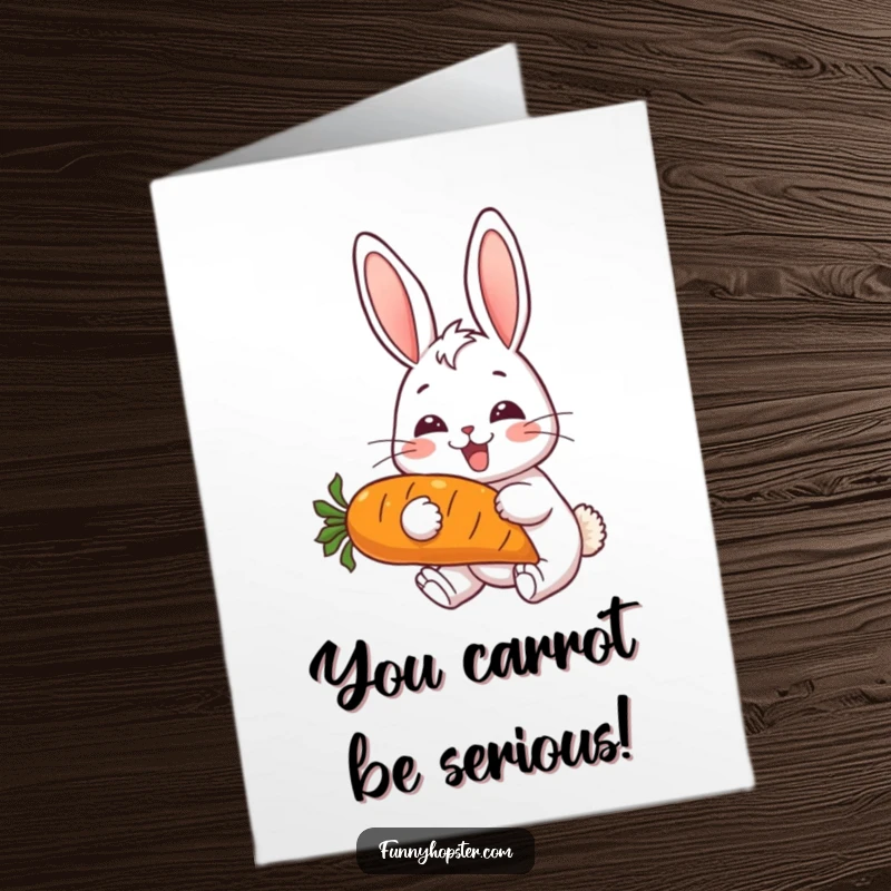 Funny Free Printable Congratulations Card: A delighted rabbit enthusiastically eating a large carrot for a celebration.