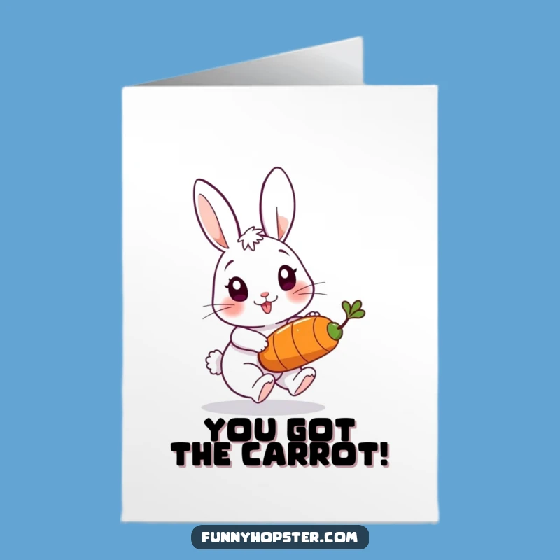 Free Printable Congrats Card: Playful Rabbit, Carrot Chase, Funny Downloadable