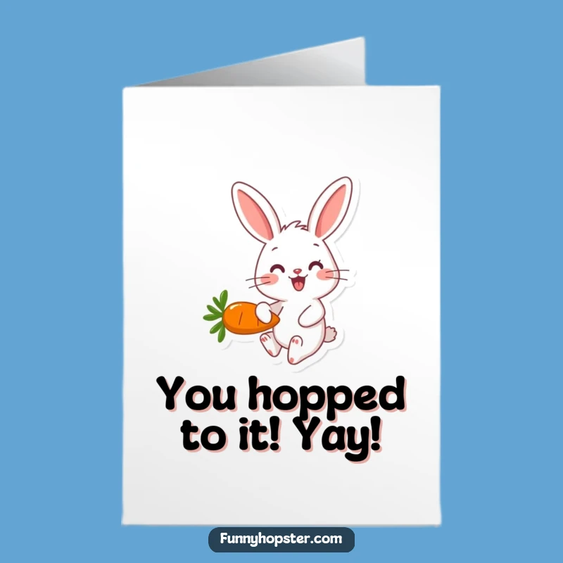 Free Printable Happy Rabbit Congrats Card: Carrot Hop Success Downloadable