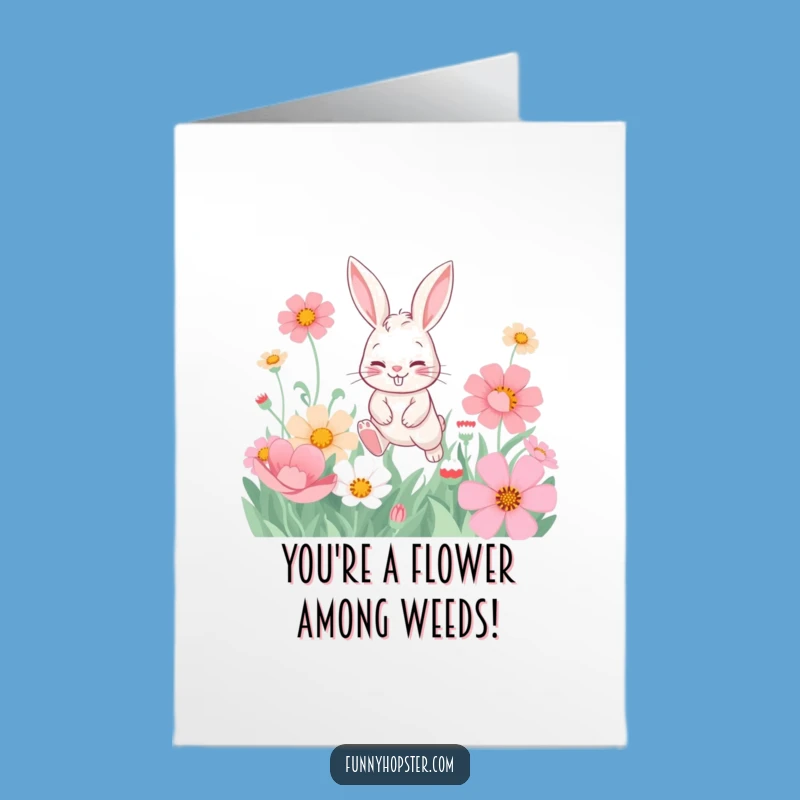 Free Printable Congrats Card: Mischievous Rabbit Flowers - Funny DIY Gift