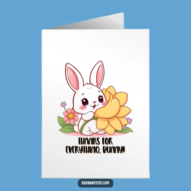 Free Printable Rabbit Thank You Card: Flower Surprise Funny