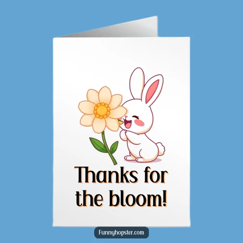 Free Printable Thank You Card: Adorable Rabbit Flower Sniff, Funny Downloadable Gift