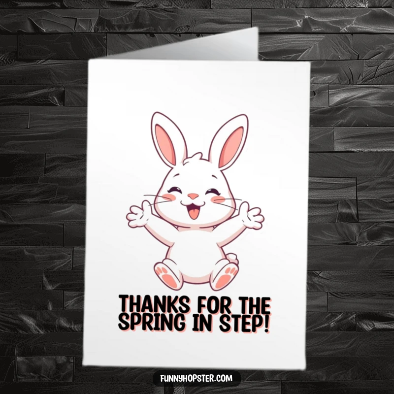 Funny Free Printable Thank You Card: A happy rabbit extending its paws, ready to spring with thanks.