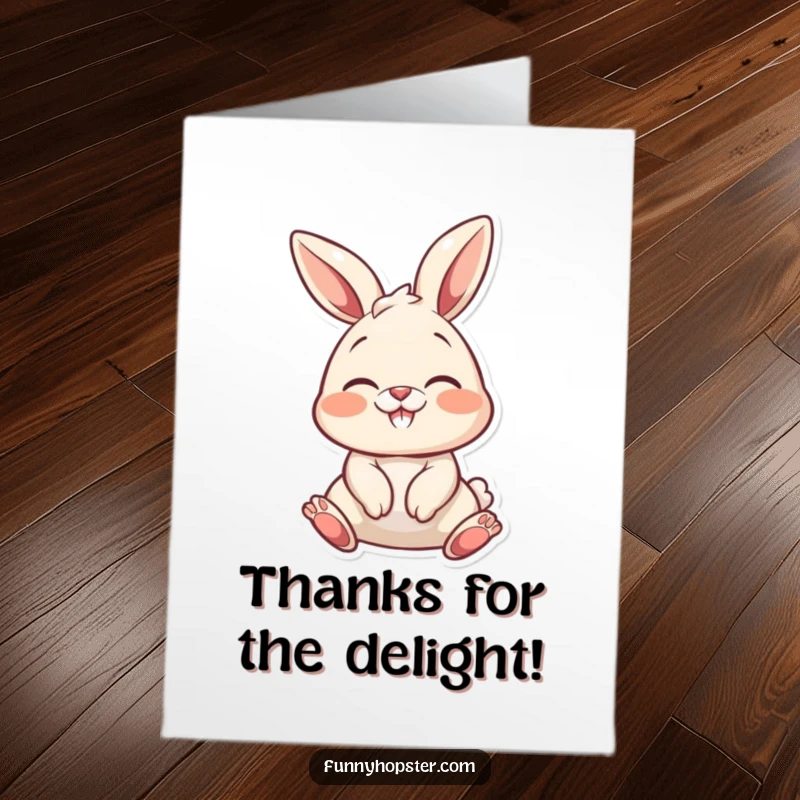 Funny Free Printable Thank You Card: a bunny wiggling its nose with delight, a cute way to say thank you.