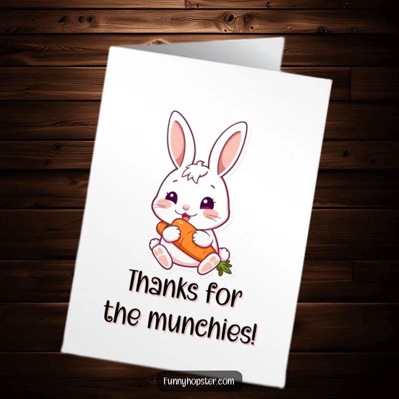 Funny Free Printable Thank You Card: a rabbit happily munching on a carrot, a cute way to express thanks.