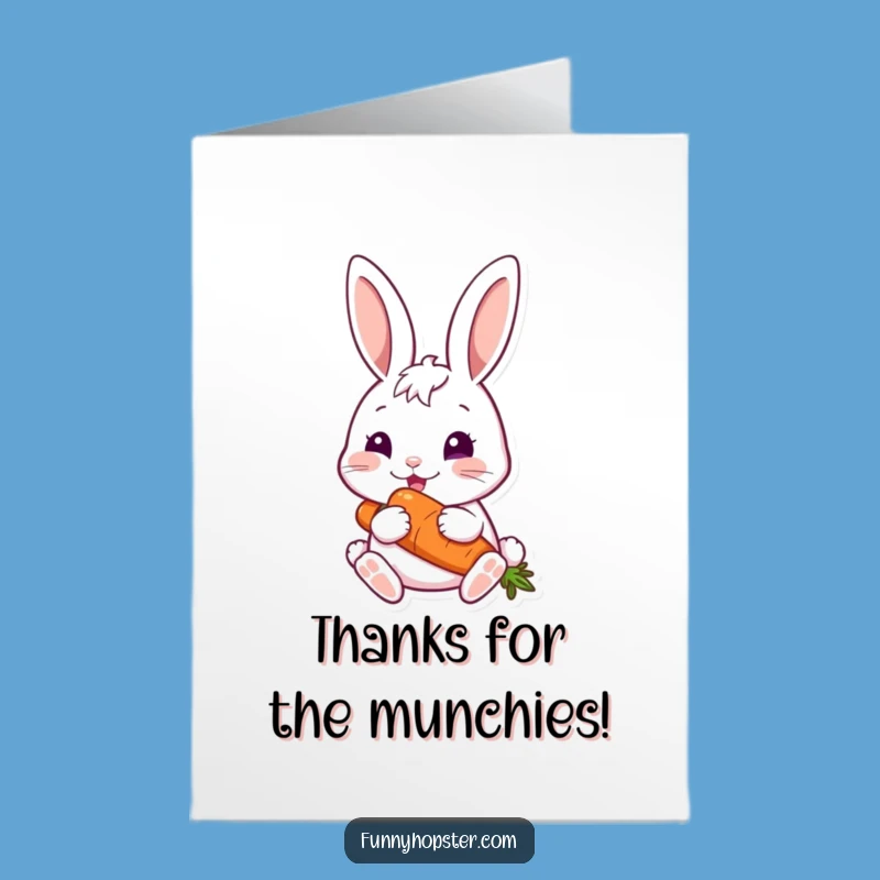 Free Printable Thank You Card: Nibbling Bunny Carrot, Funny Downloadable Gift