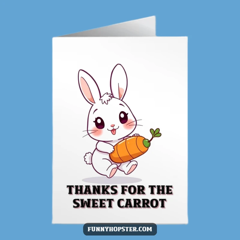 Free Printable Thank You Card: Playful Rabbit, Carrot Chase, Funny Downloadable