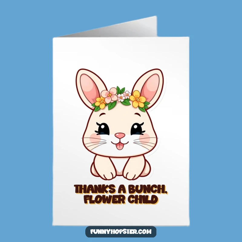 Free Printable Thank You Card: Smiling Rabbit, Flower Crown Thanks, Funny Downloadable Gift