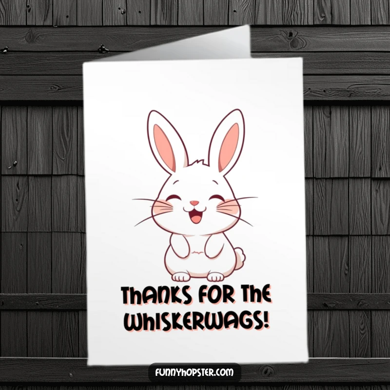 Funny Free Printable Thank You Card: Stylized rabbit with exaggerated whiskers wagging with delight, expressing heartfelt thanks.
