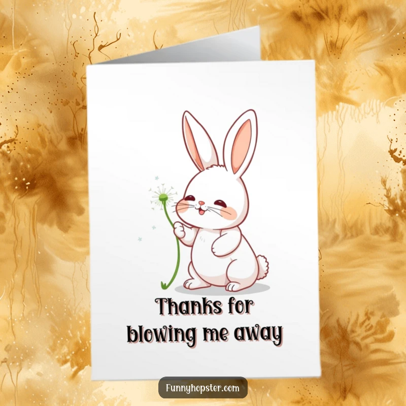 Funny Free Printable Thank You Card: Rabbit batting at a floating dandelion seed, sending thanks. Downloadable sweetness.