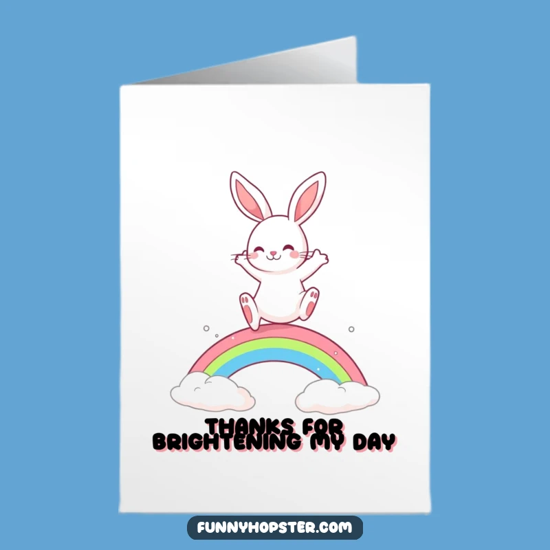Free Printable Rabbit Thank You Card: Playful Rainbow Leap Downloadable