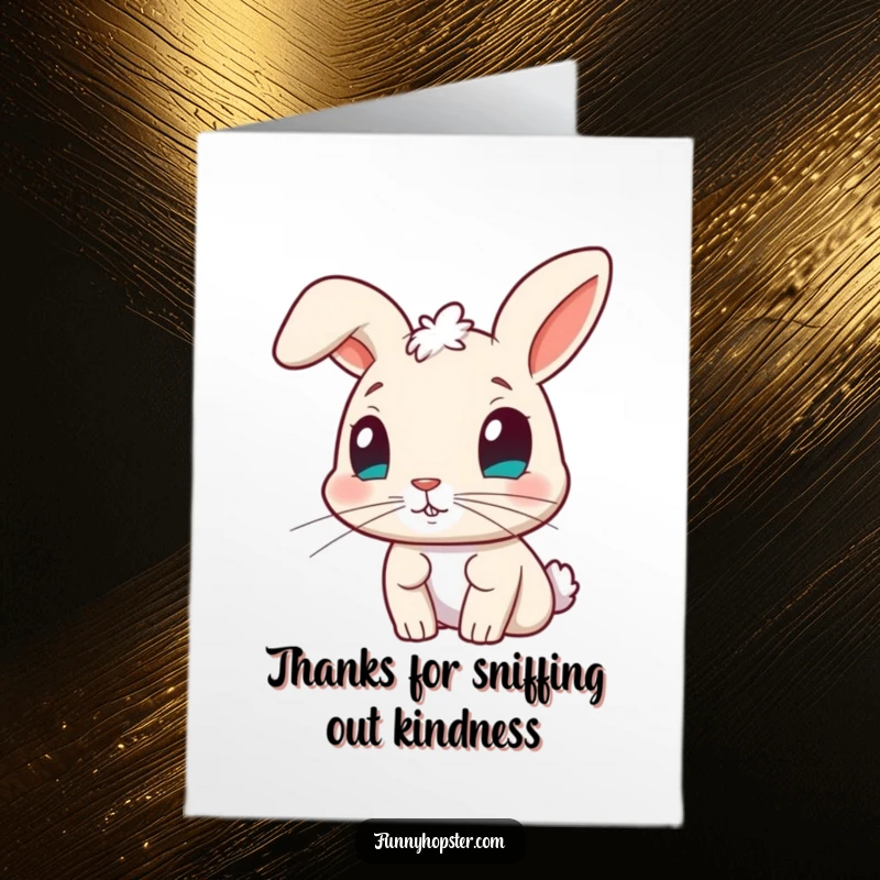 Funny Free Printable Thank You Card with a curious rabbit whose nose is twitching, sensing your gratitude.