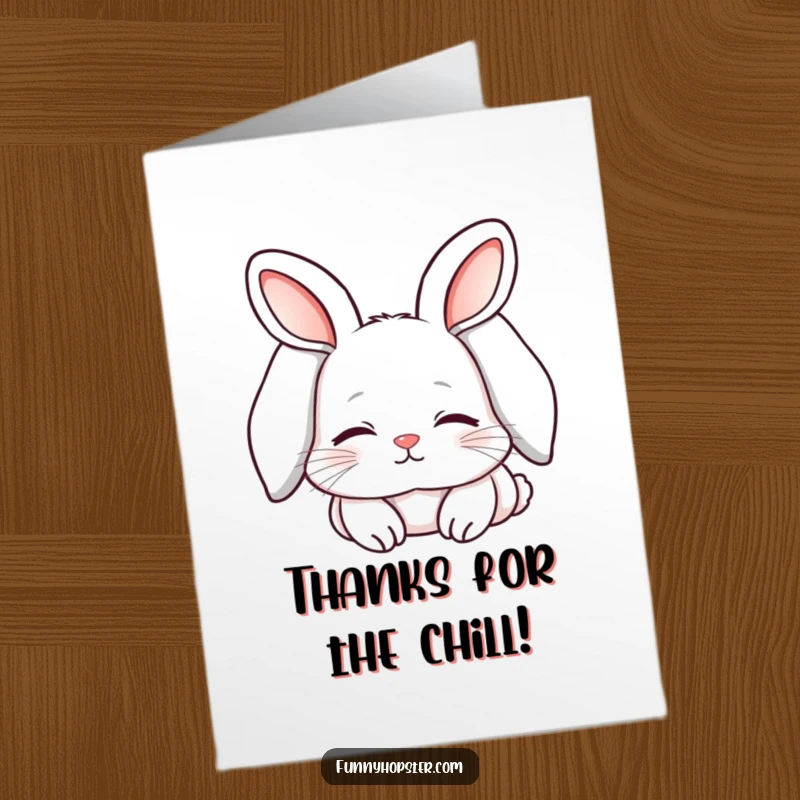 Funny Free Printable Thank You Card: Sleepy kawaii rabbit with long ears flopped over, looking content.