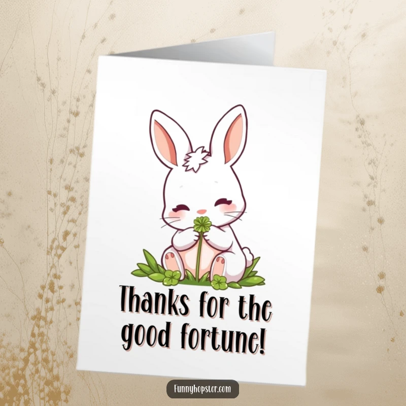 Funny Free Printable Thank You Card: A rabbit peacefully nibbling a clover, a sweet symbol of appreciation.