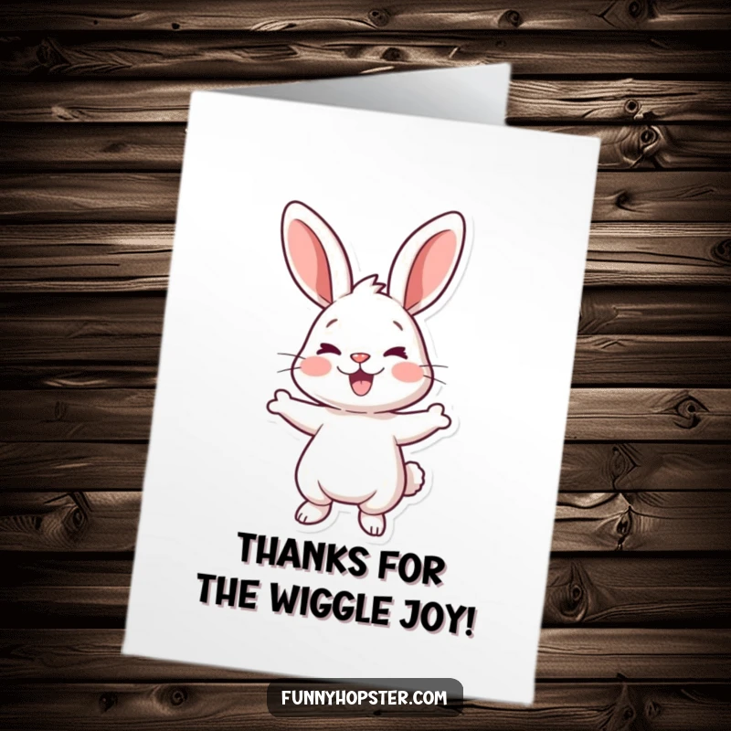 Funny Free Printable Thank You Card: A rabbit performing a joy-filled wiggle, conveying heartfelt thanks. Downloadable illustration.