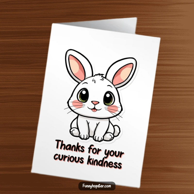 Funny Free Printable Thank You Card: Rabbit with large, curious eyes expressing gratitude. Adorable downloadable art.