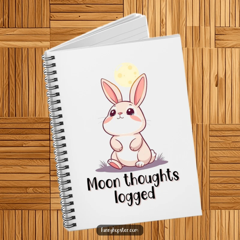 Funny notebook with a rabbit character gazing at the moon, inspiring wonder and contemplation.