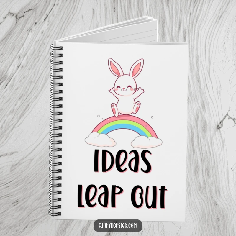 Funny Rabbit Notebook: A playful rabbit leaps over a rainbow, perfect for capturing bright ideas.