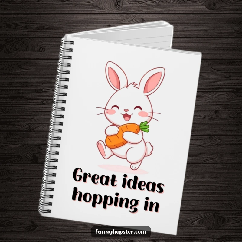 Funny Kawaii Rabbit Notebook: Portable journal with a cheerful hopping bunny and carrot, great for notes.