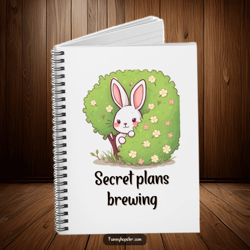 Funny Rabbit Notebook: A notebook adorned with a rabbit hiding behind a bush, perfect for jotting down ideas with a touch of playful secrecy.
