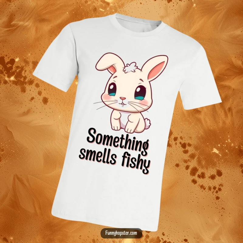 Funny t-shirt showcasing a curious rabbit character with its nose twitching, highlighting an alert and inquisitive personality.