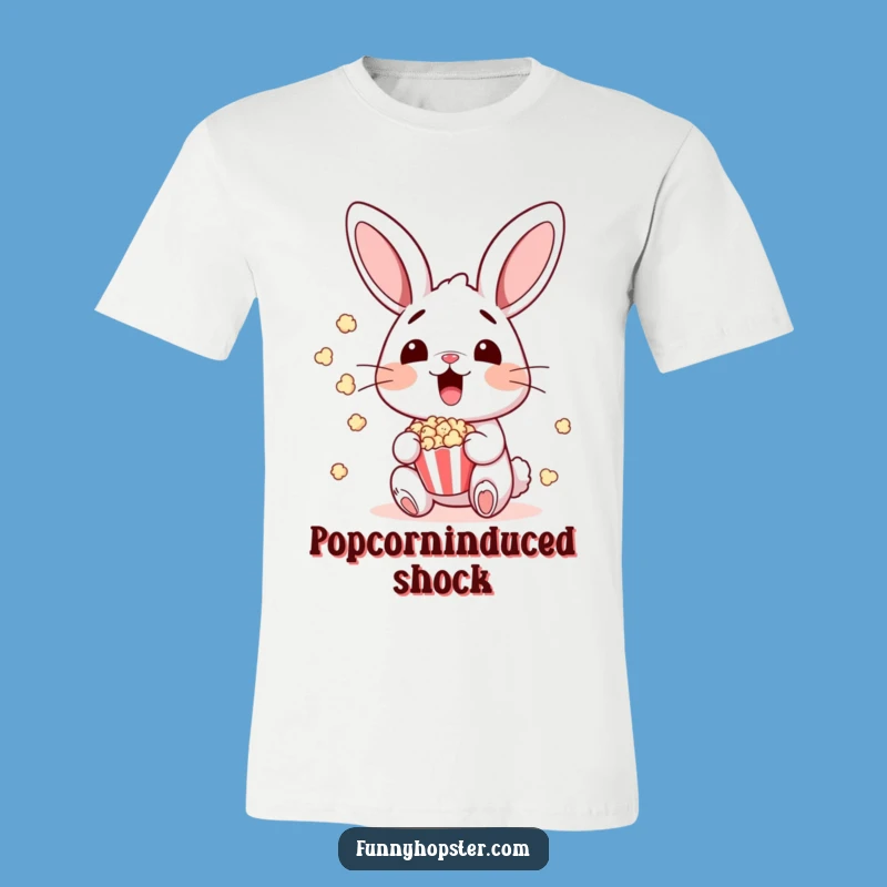 Funny Surprised Bunny Popcorn T-Shirt: Wear Your Movie Reactions with Pride