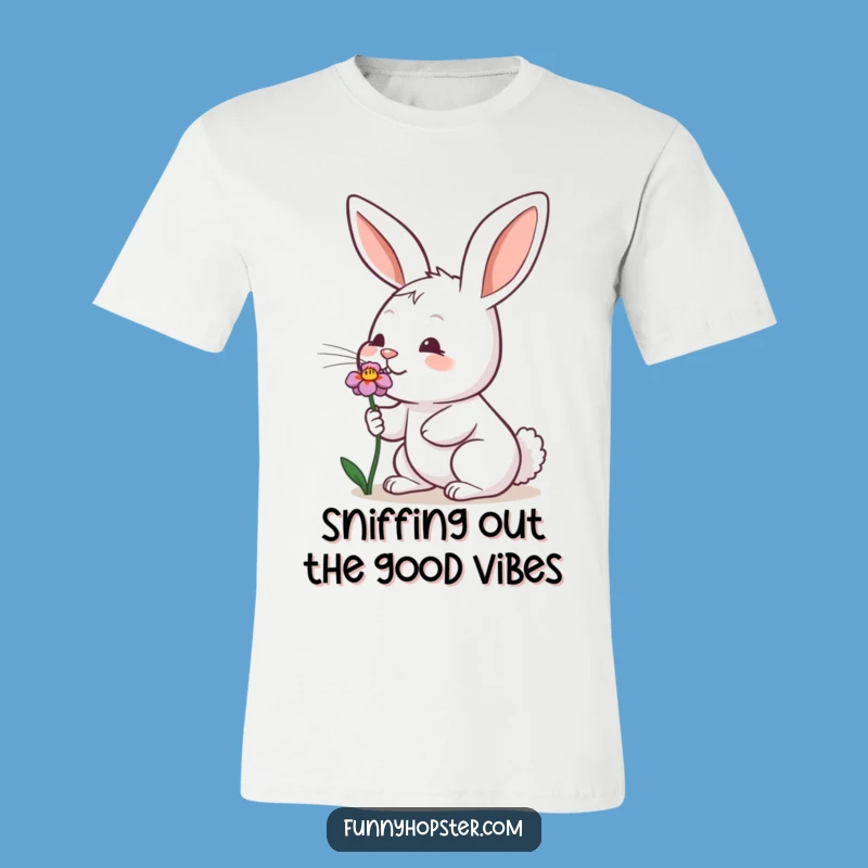 Funny Nose Wiggle Rabbit T-Shirt - Flower Sniffer Tee - Whimsical Bunny Gift