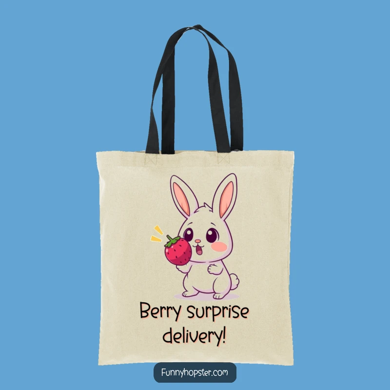 Funny Surprised Rabbit Tote Bag - Berry Startle Shopping Bag - Funny Gift