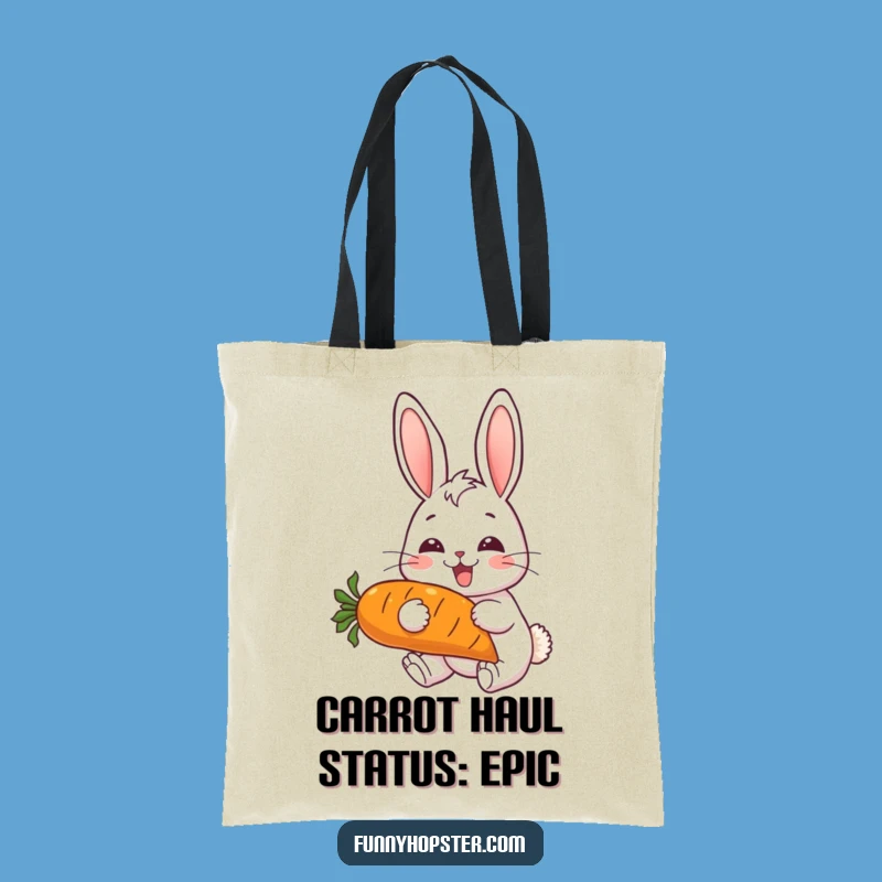 Funny Cheerful Rabbit Tote Bag - Cute Carrot Muncher Grocery Bag - Funny Gift