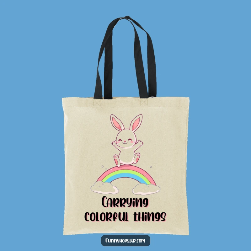 Funny Playful Rabbit Rainbow Leap Tote Bag: Carry Your Fun and Brightness - Great Funny Gift