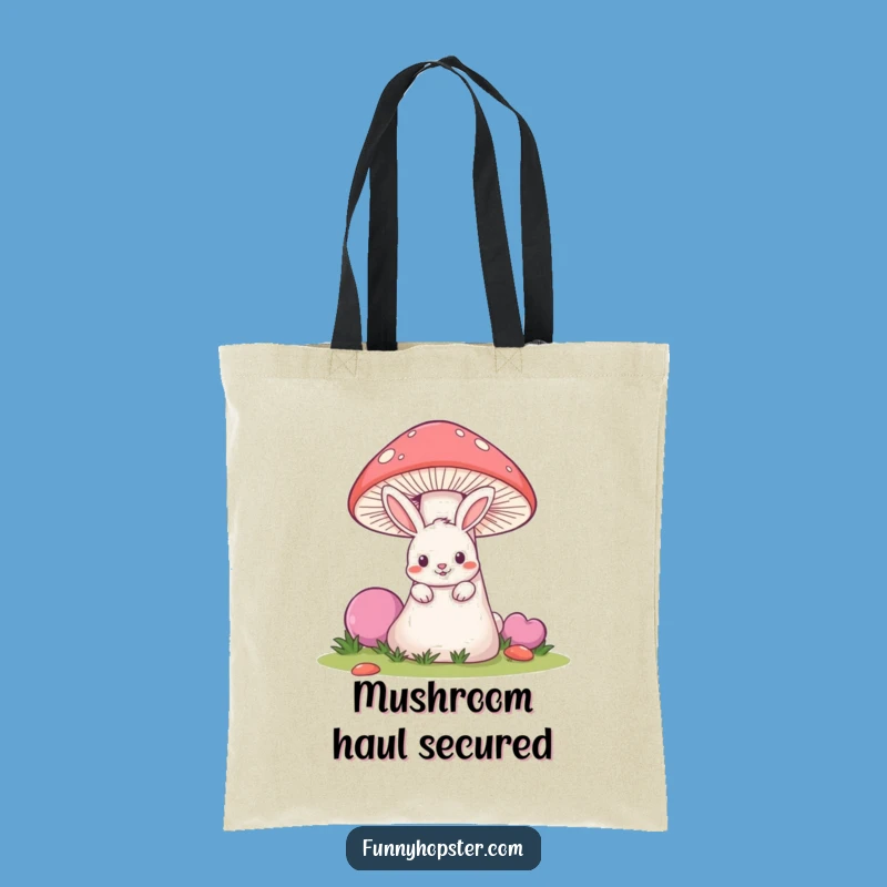 Funny Mischievous Rabbit Tote Bag - Mushroom Peek Bag - Playful Gift